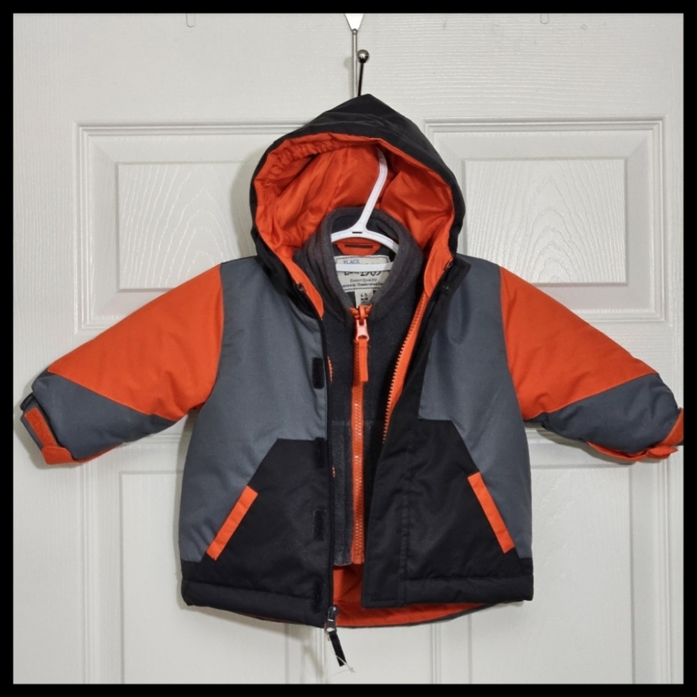 The Children's Place Boy's Orange & Gray Printed 3-IN-1 Jacket Size 6-9 Mos.